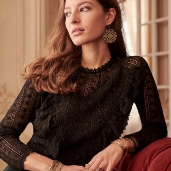 Sezane Black Ruffled Fitted Blouse - Picture 2 of 8